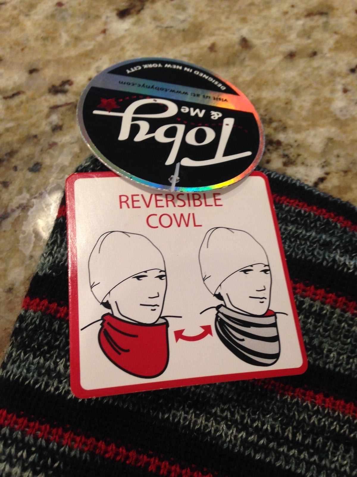Toby N Me Adult Reversible Black/Red/Gray  Stripe Cowl Scarf