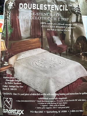 Vintage Spartex Beige Pineapple DelPre-Stenciled Wholecloth Quilt Top NEW
