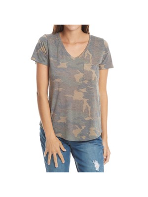 Женская зеленая футболка TRESICS с закругленным низом и коротким рукавом и V-образным вырезом S