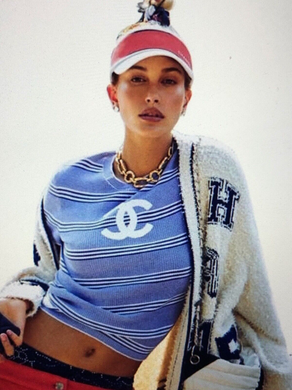 Chanel 19C LA PAUSA BLUE ECRU Striped CC LOGO TOP FR36-FR38 Chanel 19C LA PAUSA BLUE ECRU Striped CC LOGO TOP FR36-FR38