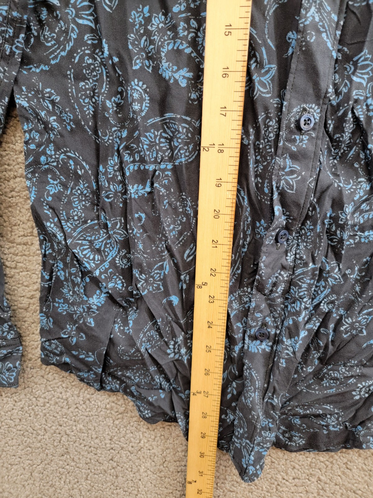 GUESS Paisley Print Long-Sleeve Shirt Men's S Black/Blue Button Front Closure - Picture 8 of 18
