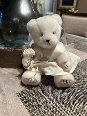 RUSS White Lace & Promises BRIDE Beige Cream Wedding Bear 5'' Sitting Plush