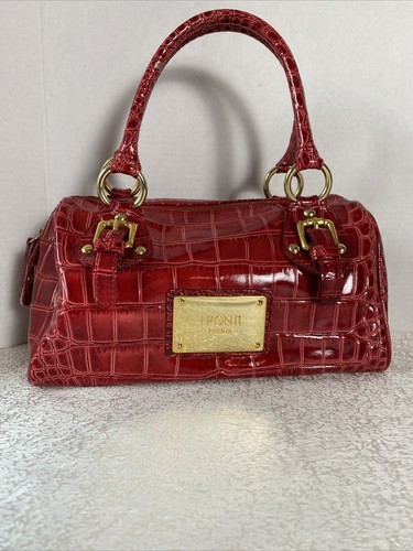Women Shoulder Purse Red Iponti Firenze Croc Print Leather