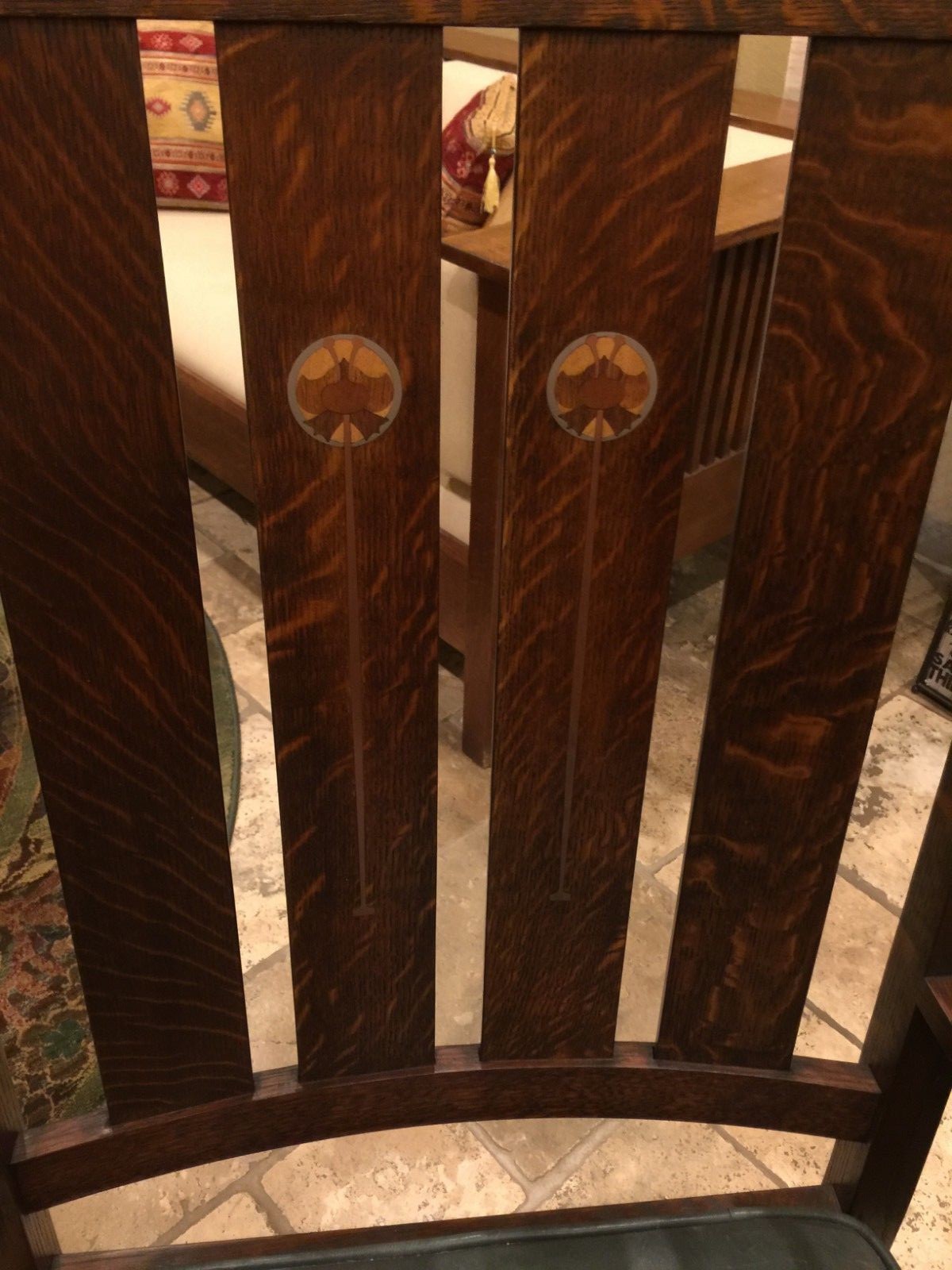 WARREN HILE Signed Arts & Crafts Trestle Table HS0211L 6 Chairs with Inlays