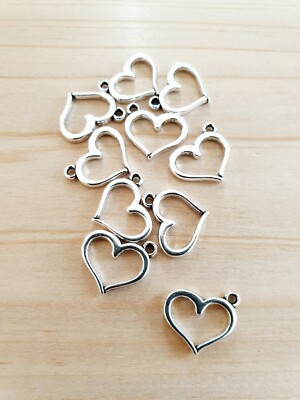 10 x Herz Anhänger zum Basteln/Schmuckherstellung ♥ Deko Zubehör Charms Silber