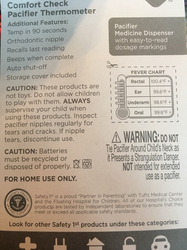 Safety 1st Comfort Check Baby Pacifier Thermometer Bonus Medicine Dispenser