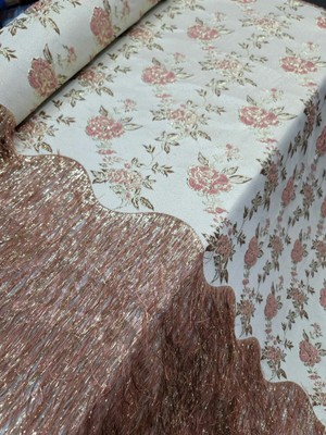 Rose Gold Brocade Fringes Shaggy Floral Jacquard  Fabric Sold by the Yard Gown
