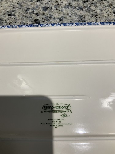 Temp-tations Handled Rectangle Tray Platter. Tara Old World Blue. 15.5&rdquo; X 9.5&rdquo;.