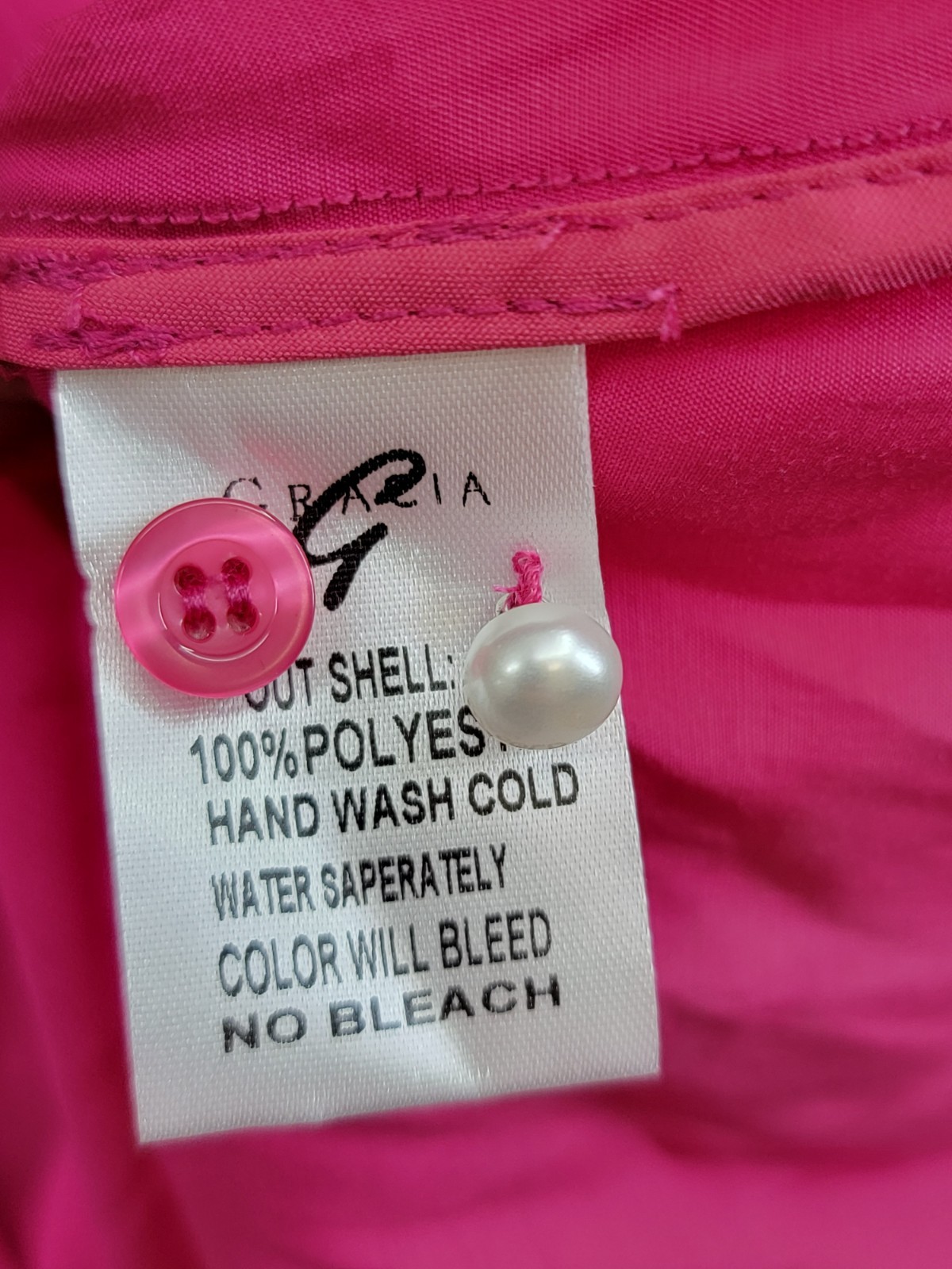 Gracia Faux Peal Trim Collar Top Women's S Fuchsia Button Front Placket L/S - Picture 10 of 14