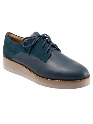 

SOFT WALK Женские синие кожаные оксфорды Willis на танкетке со шнуровкой и круглым носком Willis, размер 6,5 м, Синий, S1811421