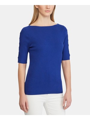 

Женский синий топ с короткими рукавами и вырезом лодочкой RALPH LAUREN