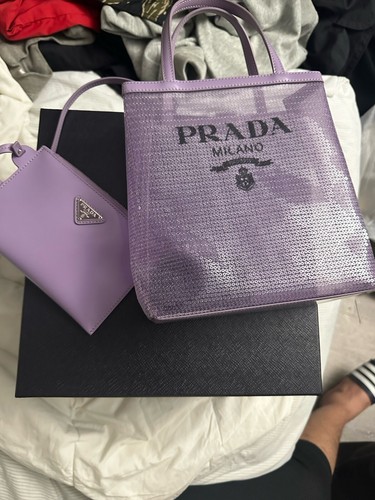 Prada Logo Open Tote Sequined Mesh Small purple | eBay