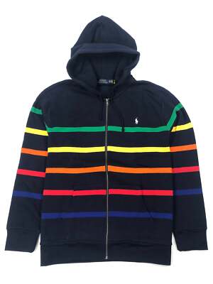 NWT POLO RALPH LAUREN MEN'S FLEECE FULL-ZIP STRIPE HOODIE