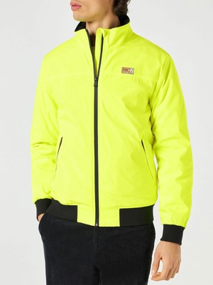 Pre-owned Mc2 Saint Barth Man Fluo Yellow Bomber Jacket With Furry Lining