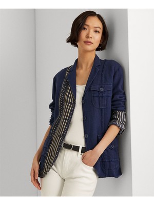 

RALPH LAUREN Женский темно-синий льняной пиджак на пуговицах с длинным рукавом Petites, Navy, 201868240001