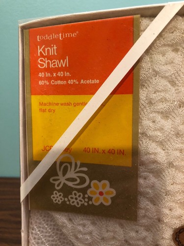 Vintage Baby Shawl Blanket Throw Knit 40 x 40 White Raschel Toddletime Jcpenney