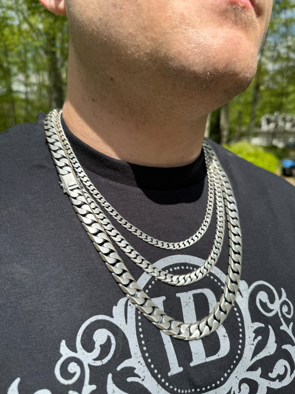 HARLEMBLING MIAMI CUBAN LINK CHAIN NECKLACE / BRACELET REAL 925 SILVER 6-20MM BLACK RHODIUM