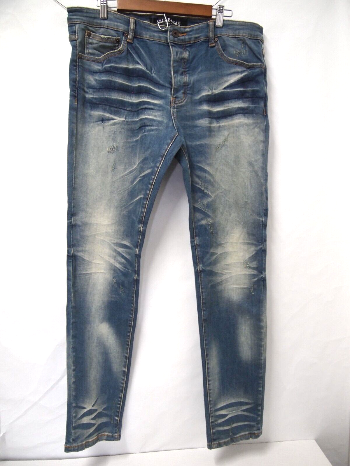 36 Skinny Acid Wash Blue Denim Rappers' Favorite Button Fly
