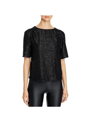 

AWARE BY VERA MODA Женский черный топ с металлическим пушистым коротким рукавом и круглым вырезом