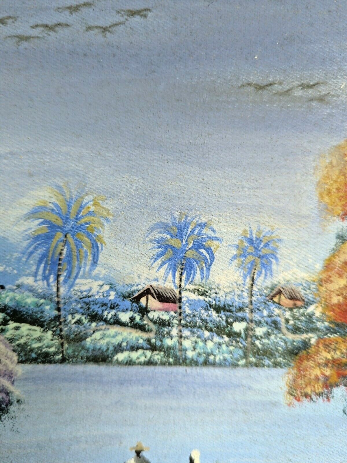 Collectible Haitian Folk Art Naif BIJOUX Painting BORGE Haiti Romantic excursion