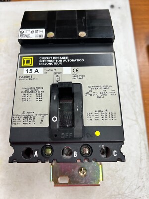   NEW SQUARE D 15 AMP I-LINE CIRCUIT BREAKER 600 VAC 3 POLE FA36015