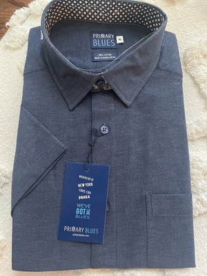 Primary Blues Men s SLIM FIT XL Collared Short Sleeve Shirt NWT