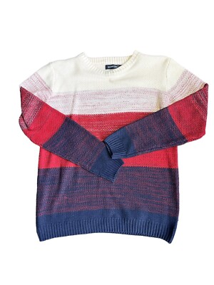 Aowofs Women's Knit Sweater Multicolored XL Color Block White Red Blue Ombre