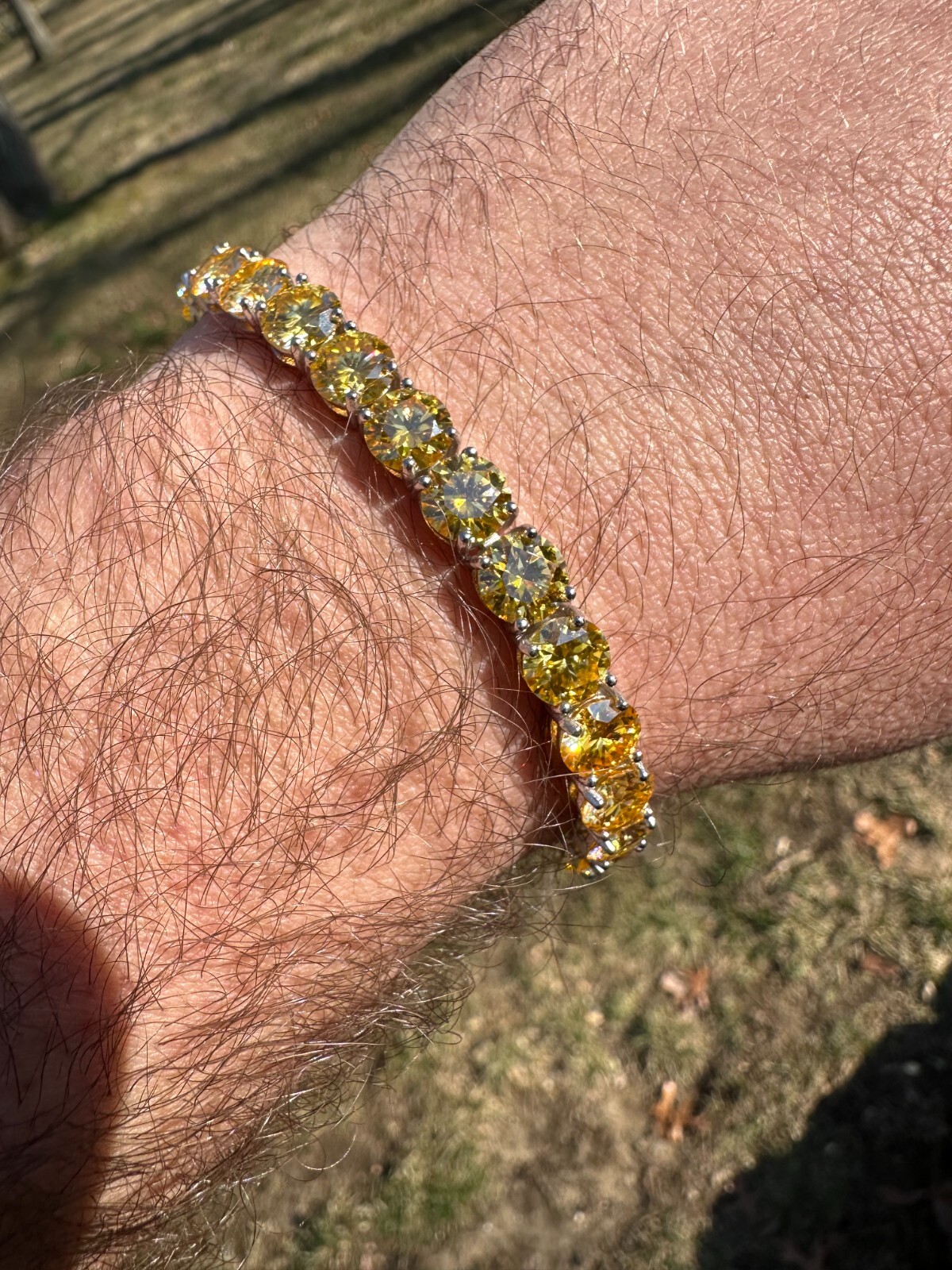 Pre-owned Silver Real Iced Canary Yellow Moissanite 7mm Tennis Bracelet 925  Diamond Tester