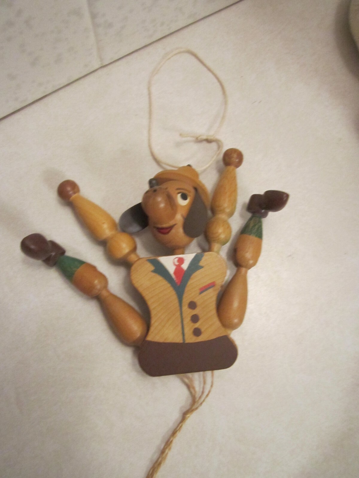 vintage wooden dog jumping-jack (marionette) puppet
