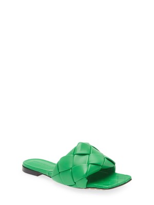 

BOTTEGA VENETA Женские Зеленые Кожаные Шлепанцы Lido с Квадратным Носком, Зеленый, 608853VBSS0