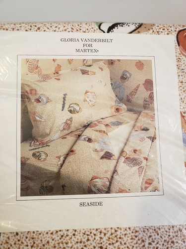 Vintage Gloria Vanderbilt for Martex SEASIDE Pattern TWIN FLAT SHEET 1970s NEW