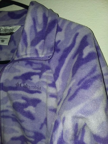 Columbia girls youth fleece jacket pockets zipper front camouflage purple 14/16