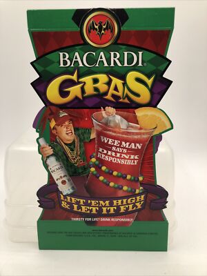 Vintage  Bacardi Gras  Wee Man from Jackass  Unfolded 5.5  Table Tent 2004