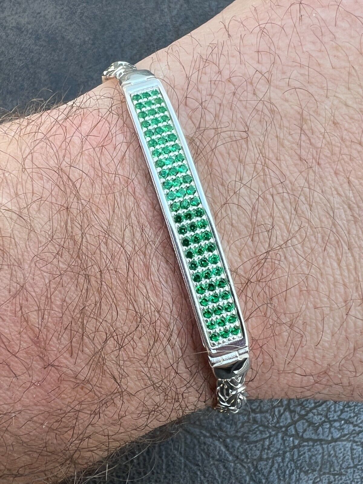 Men Byzantine Presidential ID Bracelet Real 925 Silver Iced Men Byzantine Presidential ID Bracelet Real 925 Silver Iced
