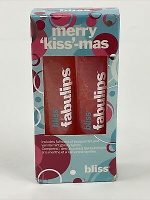bliss fabulips merry kiss mas gloss balms peppermint vanilla mint 2 pack new