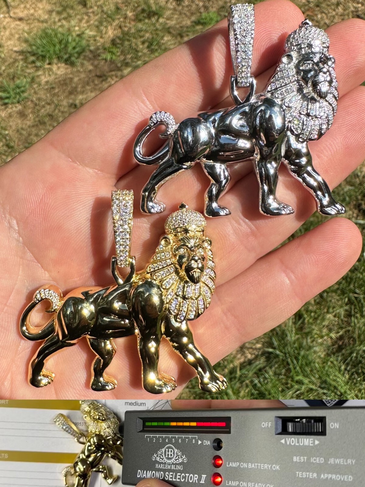 MOISSANITE Real 925 Silver Iced Lion Of Judah W. Crown Rasta