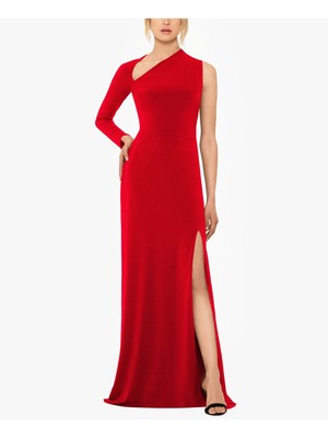 

BETSY - ADAM Женское вечернее платье в пол с красной подкладкой и длинными рукавами, Красный