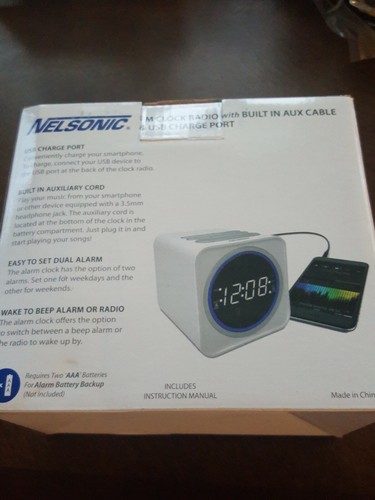 Nelsonic FM Clock Radio w/ USB Port - Nelsonic NLC727