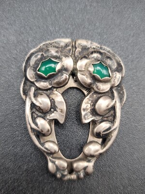 RARE Vintage Modernist Philip Paval Sterling Silver Jade Statement Pin Rare Look