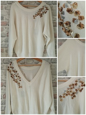 OASIS Open Back White With Golden Shoulder Accent Jumper Size Medium/UK 12 