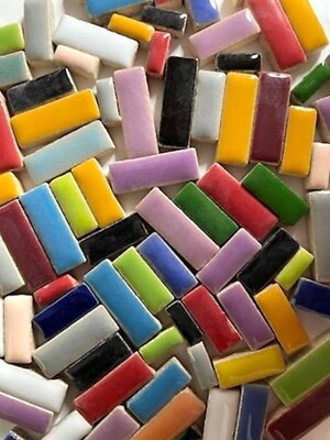 100 Tiles Ceramic Rectangle Mosaic Tile Pieces - Mixed Colors - Mixed Sizes