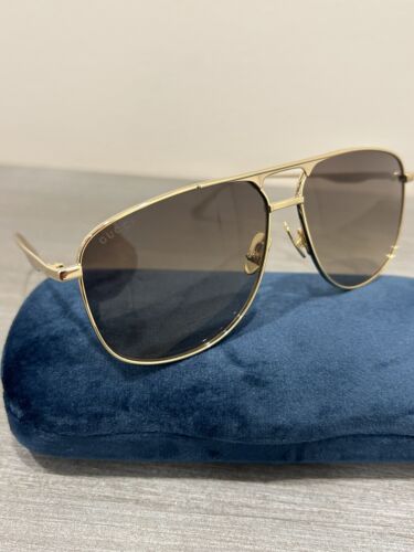 BRAND NEW GUCCI GG0336S 001 GOLD METAL/LT BROWN AUTHENTIC