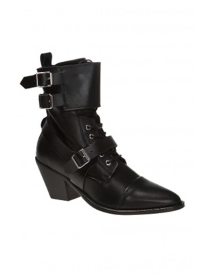 

ALLSAINTS Женские черные кожаные ботильоны с язычком и кружевом с миндалевидным носком на блочном каблуке, Черный, ALIX