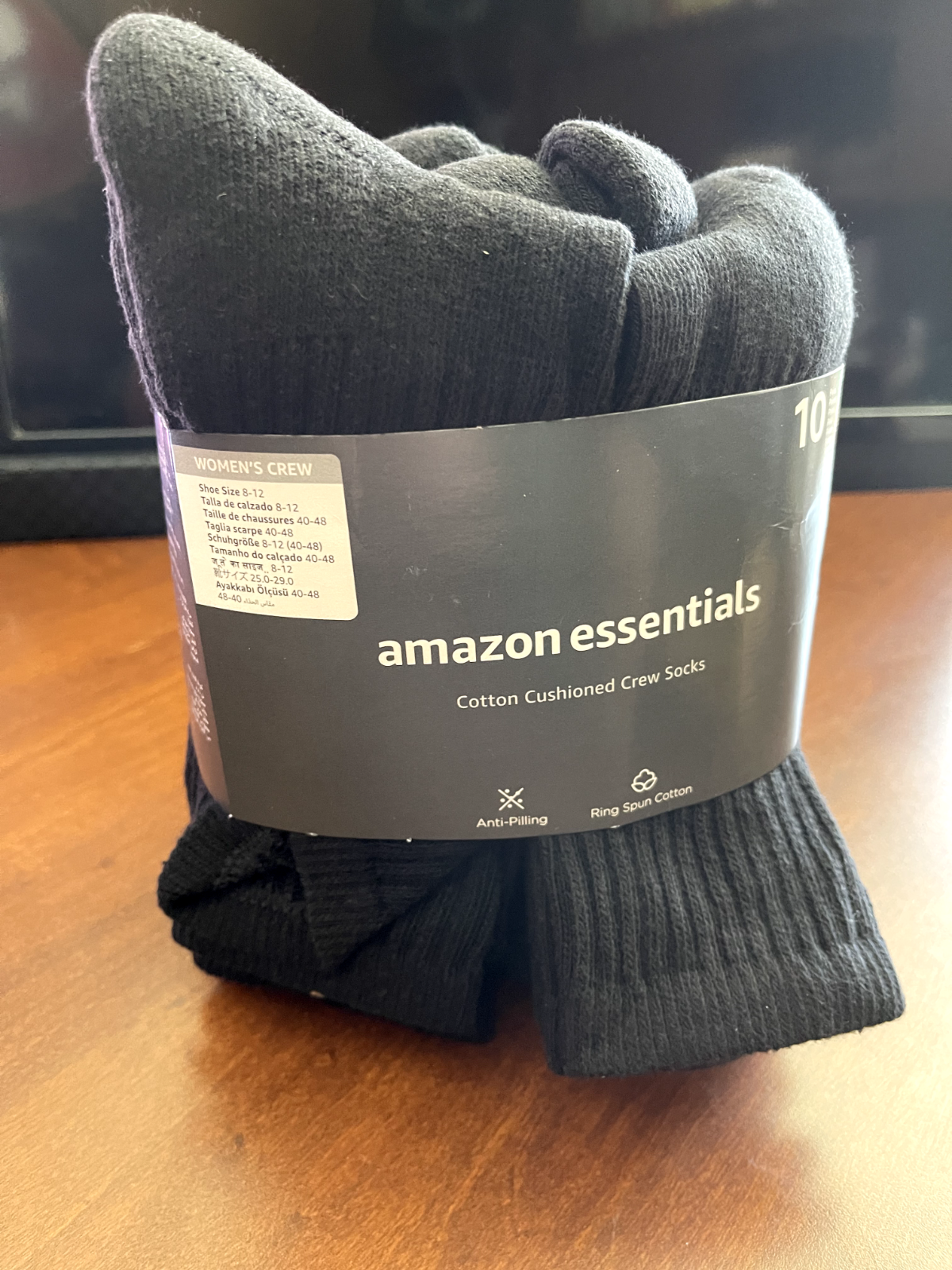 Women's 10-Pack Amazon Essentials Cotton Cushioned Crew, Bla