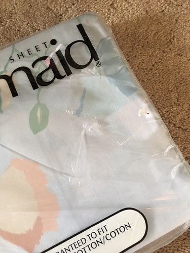 Vintage Springmaid No Iron Light Blue Floral  Twin Flat Sheet 66x96