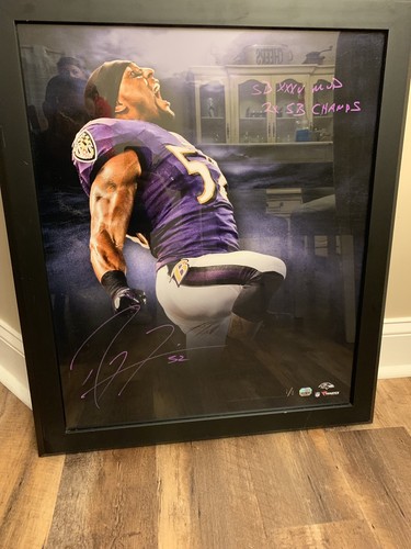 Ray Lewis Signed Helmet And Picture