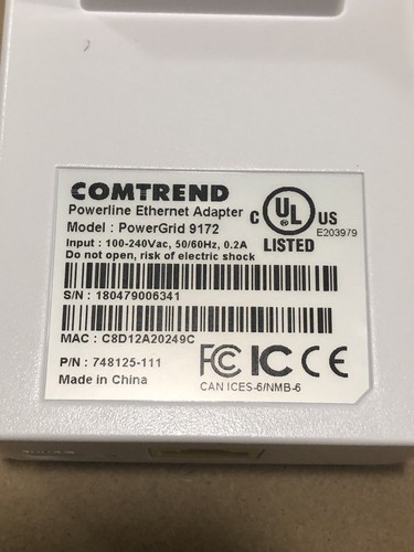 2 Units - Comtrend G.hn 1200 Mbps Powerline Ethernet Bridge Adapter PG-9172
