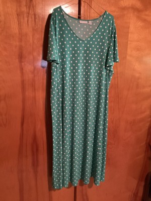 SUSAN GRAVER NWOT LIQUID KNIT FLUTTER SLEEVE DRESS GREEN POLKA DOT
