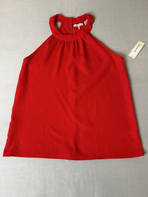 Francescas High Neck Top Size S Red Sleeveless 100% Polyester