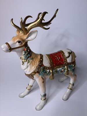 Fitz & Floyd Yuletide Holiday Deer Reindeer Figure NIB Brand New  17.25 H